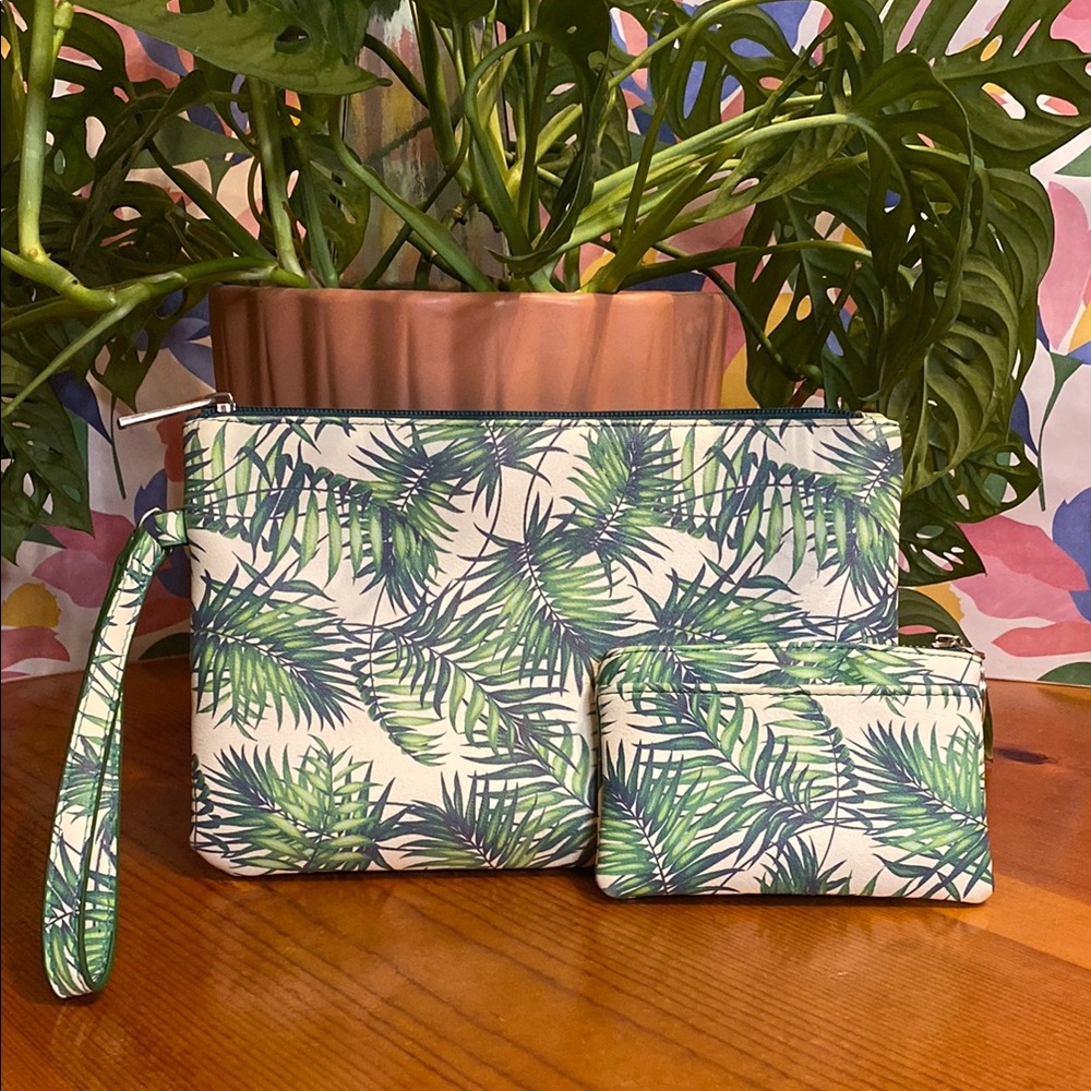 Tropical Leaf Print Wristlet and Coin Purse.